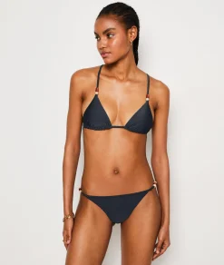 Etam Triangle Beaded Detail Satin Bikini Top ANTHRACITE Clearance