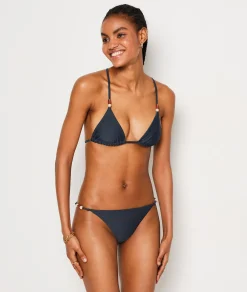 Etam Triangle Beaded Detail Satin Bikini Top ANTHRACITE Clearance