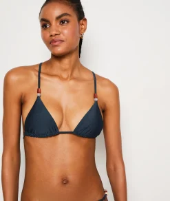 Etam Triangle Beaded Detail Satin Bikini Top ANTHRACITE Clearance