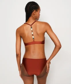Etam Triangle Beaded Detail Satin Bikini Top RUSTYRED Best Sale