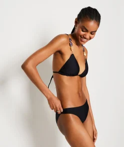 Etam Triangle Beaded Detail Satin Bikini Top BLACK Outlet