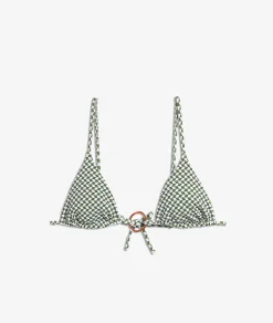 Etam Triangle Bikini Top with Patterned Ring Detail GREENBACKGROUNDPRINT Outlet
