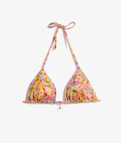 Etam Triangle Bikini Top with Floral Detail and Jewel Accent VIOLET Discount