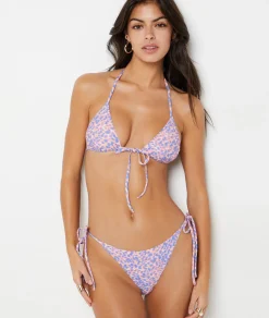 Etam Triangle Bikini Top with Tie, Printed MAUVE New
