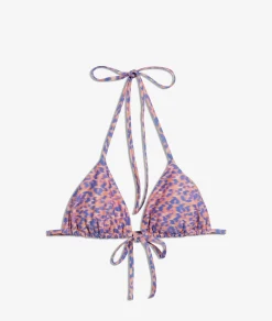 Etam Triangle Bikini Top with Tie, Printed MAUVE New