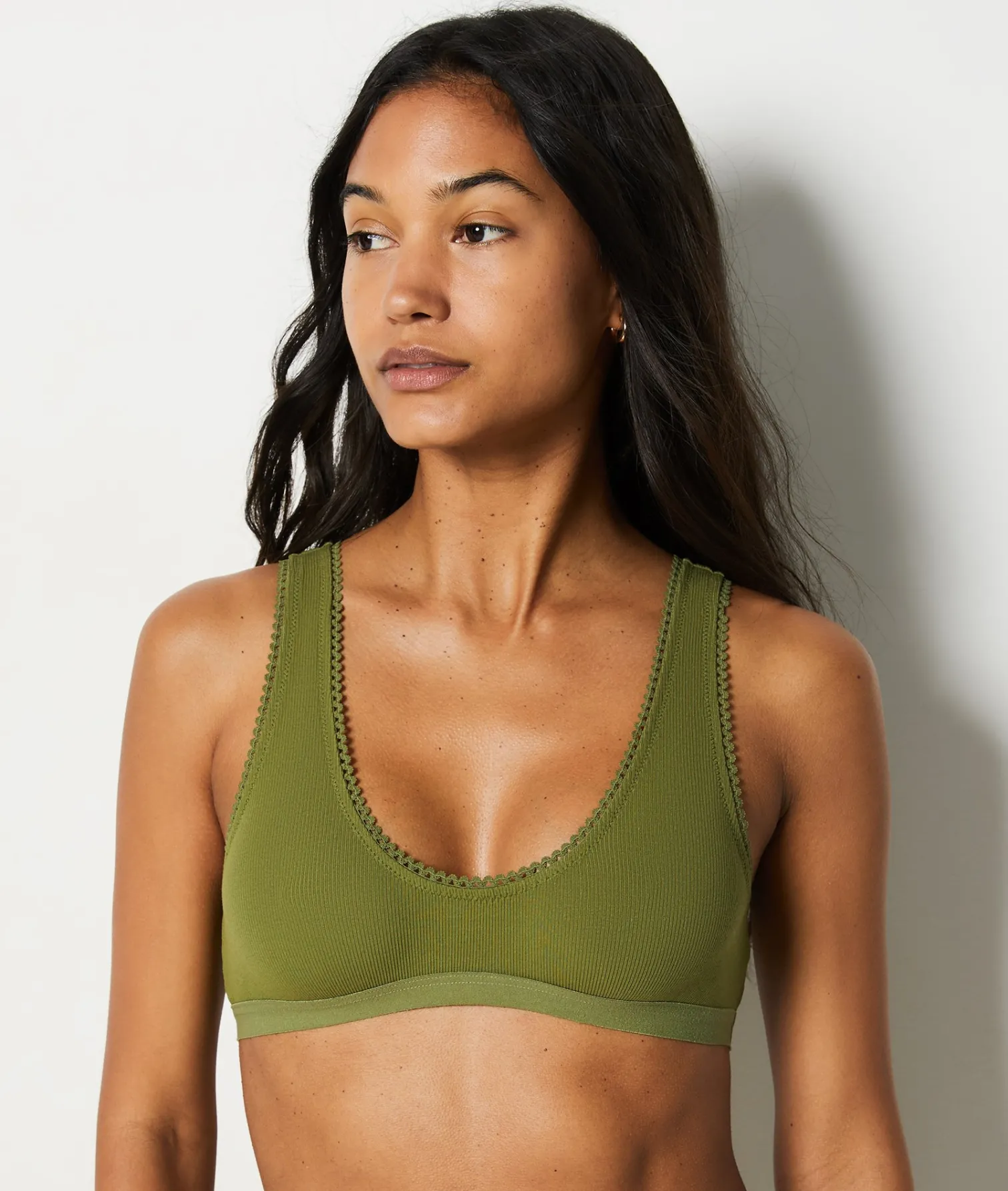 Etam Triangle Bralette in Cotton KHAKI Cheap