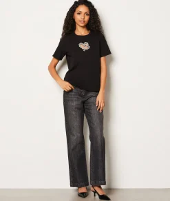 Etam T-shirt avec cœur en strass NOIR Cheap