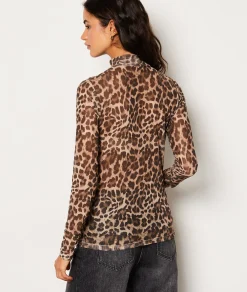 Etam T-shirt col montant imprimé léopard MARRON Shop