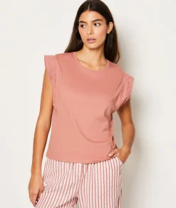 Etam T-shirt de pyjama en coton détail broderie ROSEPOUDRE Fashion