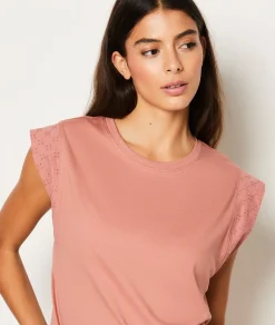 Etam T-shirt de pyjama en coton détail broderie ROSEPOUDRE Fashion