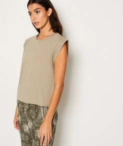 Etam T-shirt de pyjama en coton détail broderie KAKI Store