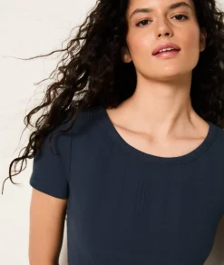 Etam T-shirt de pyjama manches courtes en coton côtelé BLEU Store