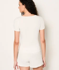 Etam T-shirt de pyjama manches courtes en coton côtelé BLANC Discount
