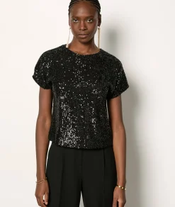 Etam T-shirt manches courtes à sequins NOIR New