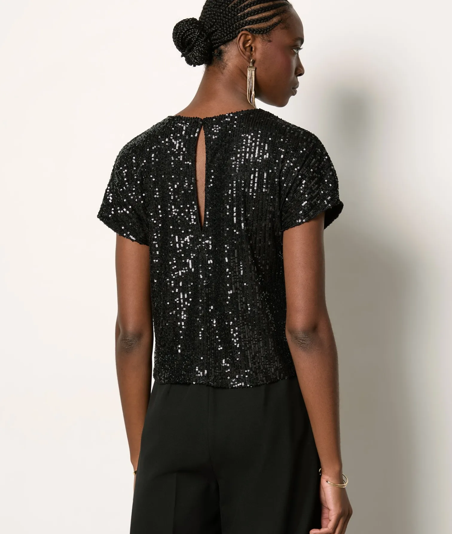Etam T-shirt manches courtes à sequins NOIR New