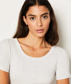 Etam T-shirt manches courtes côtelé en coton GRIS Sale