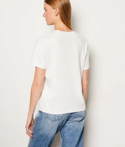 Etam T-shirt manches courtes en coton col pailleté ECRU Best