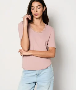 Etam T-shirt manches courtes maille thermique MAUVE New