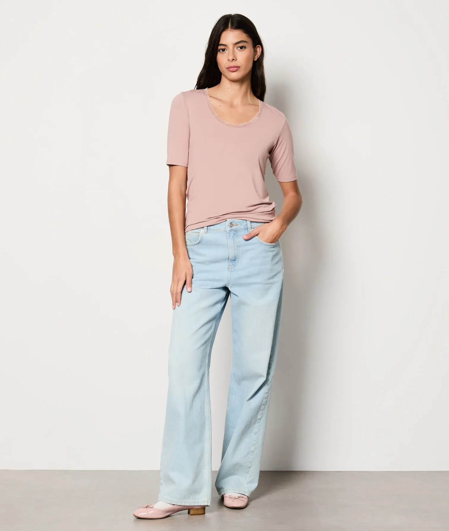 Etam T-shirt manches courtes maille thermique MAUVE New