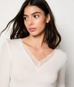 Etam T-shirt manches longues avec cachemire en maille thermique ECRU Cheap