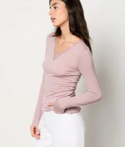 Etam T-shirt manches longues avec cachemire en maille thermique TAUPE Cheap
