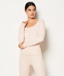 Etam T-shirt manches longues boutonné pailleté ROSEPOUDRE Discount