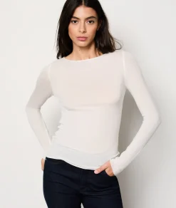 Etam T-shirt manches longues col bateau avec cachemire en maille thermique ECRU Outlet
