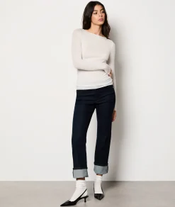 Etam T-shirt manches longues col bateau avec cachemire en maille thermique ECRU Outlet