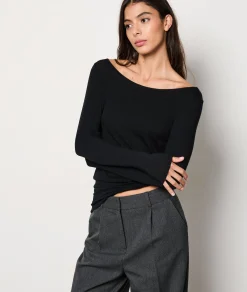 Etam T-shirt manches longues col bateau avec cachemire en maille thermique NOIR Outlet