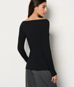 Etam T-shirt manches longues col bateau avec cachemire en maille thermique NOIR Outlet