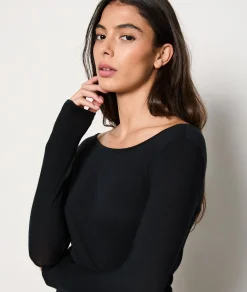 Etam T-shirt manches longues col bateau avec cachemire en maille thermique NOIR Outlet