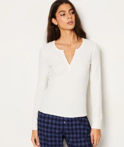 Etam T-shirt manches longues côtelé en coton BLANC Online