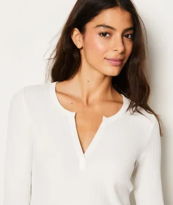 Etam T-shirt manches longues côtelé en coton BLANC Online