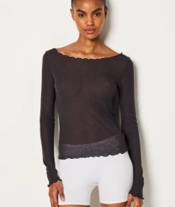 Etam T-shirt manches longues côtelé NOIR Sale