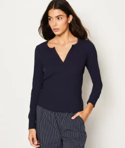 Etam T-shirt manches longues côtelé en coton BLEUNUIT New