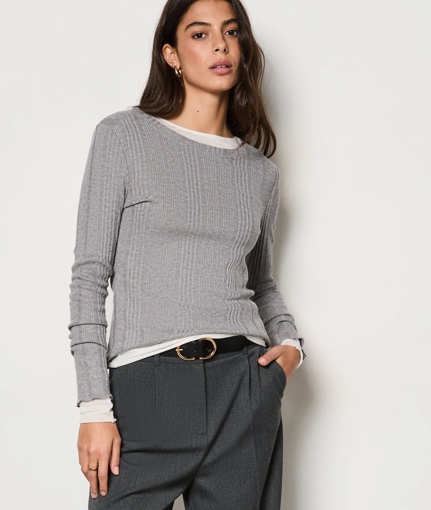 Etam T-Shirt manches longues côtélé ANTHRACITE Clearance