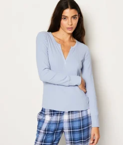 Etam T-shirt manches longues côtelé en coton BLEUCIEL Discount