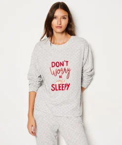 Etam T-shirt manches longues en coton imprimé GRIS Flash Sale