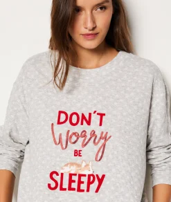 Etam T-shirt manches longues en coton imprimé GRIS Flash Sale