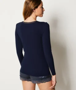 Etam T-shirt manches longues maille thermique INDIGO Outlet
