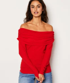 Etam T-shirt manches longues épaules dénudées ROUGE Sale