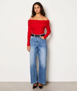 Etam T-shirt manches longues épaules dénudées ROUGE Sale