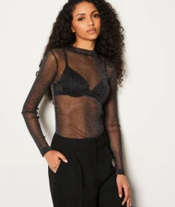 Etam T-shirt transparent à paillettes NOIR Cheap