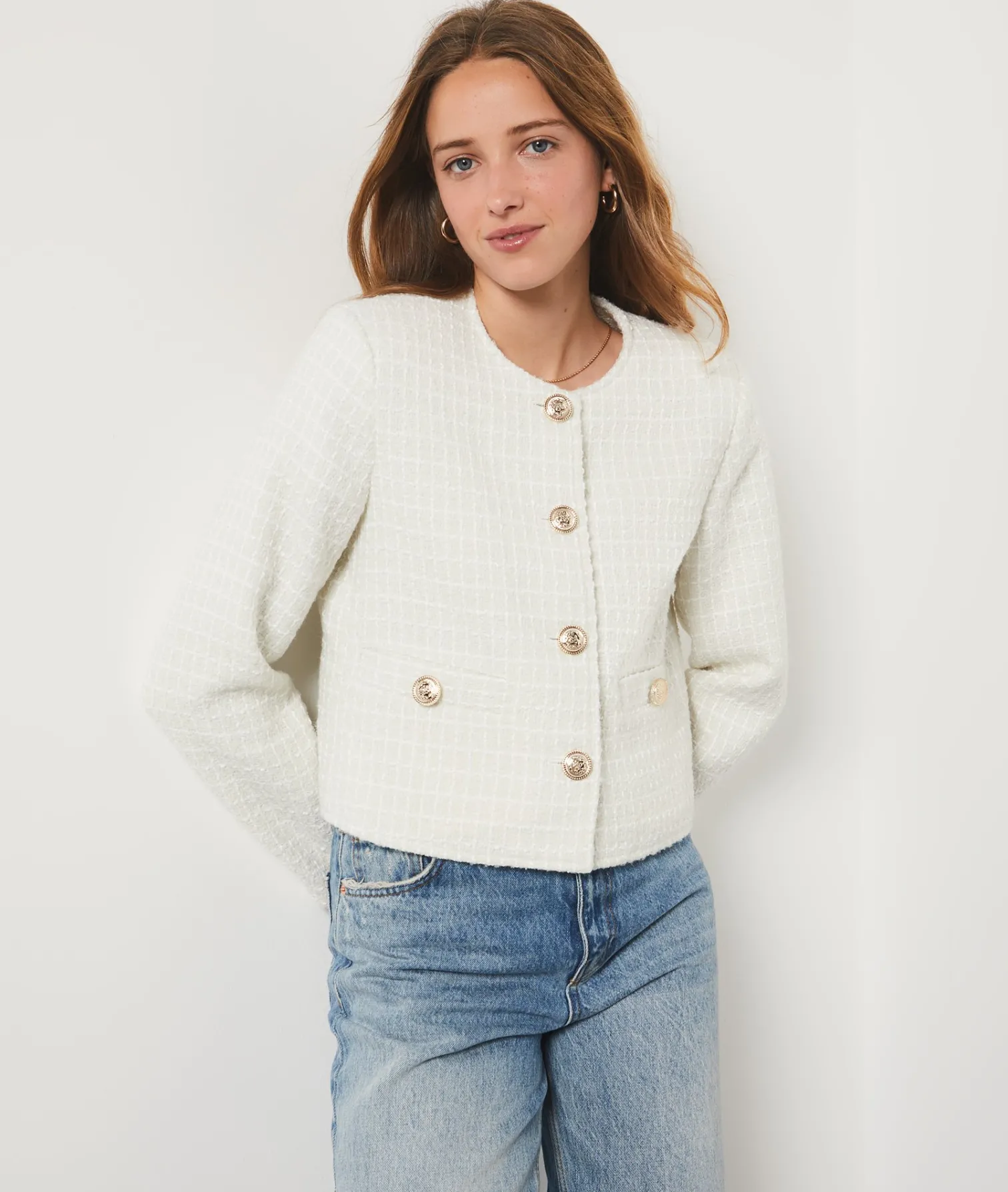 Etam Tweed-style short buttoned jacket ECRU Cheap