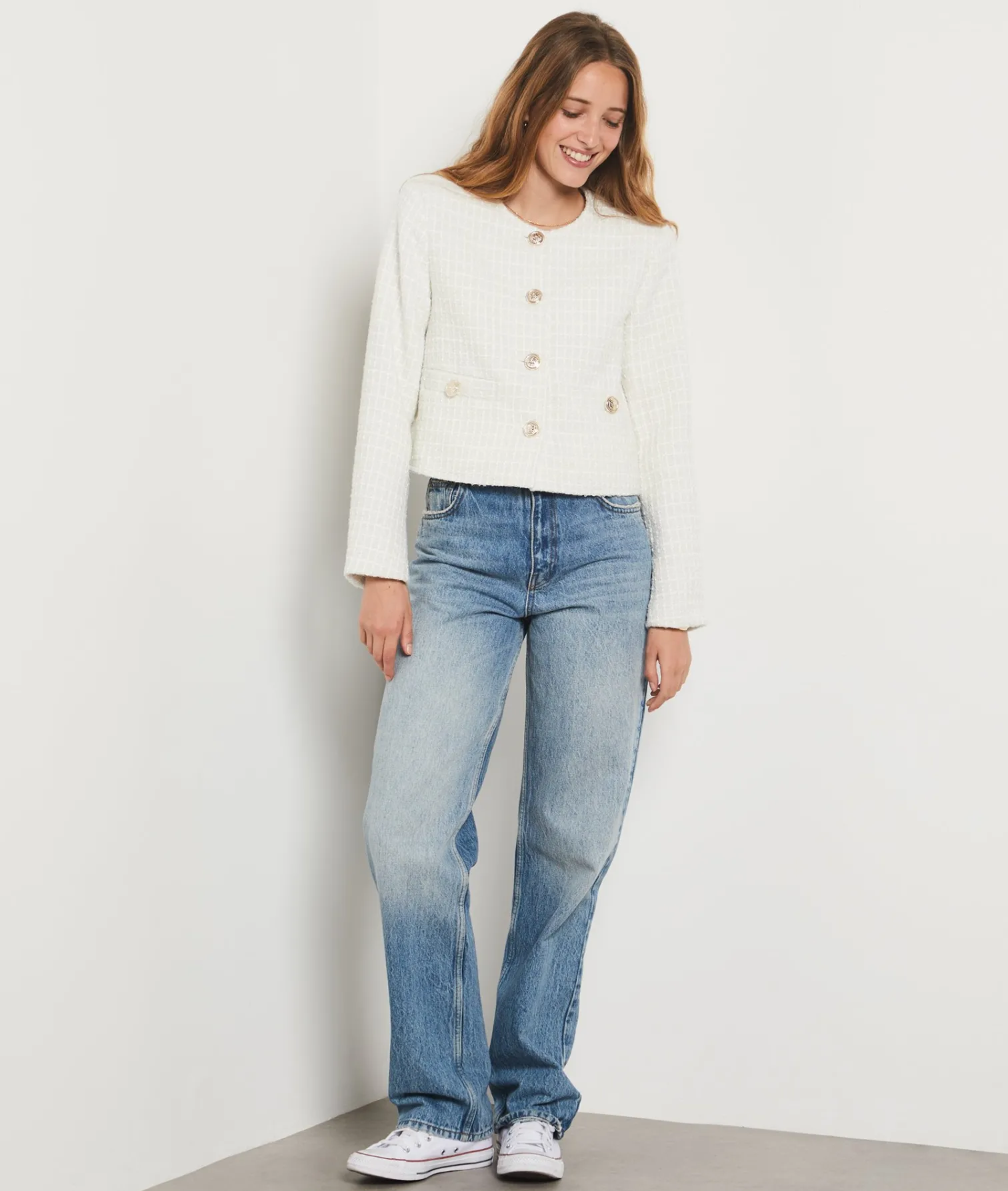 Etam Tweed-style short buttoned jacket ECRU Cheap