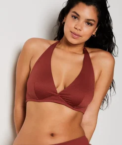 Etam Underwired Triangle Textured Bikini Top Brown New