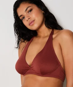 Etam Underwired Triangle Textured Bikini Top Brown New