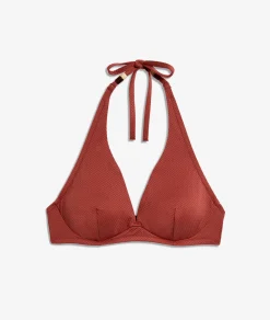 Etam Underwired Triangle Textured Bikini Top Brown New
