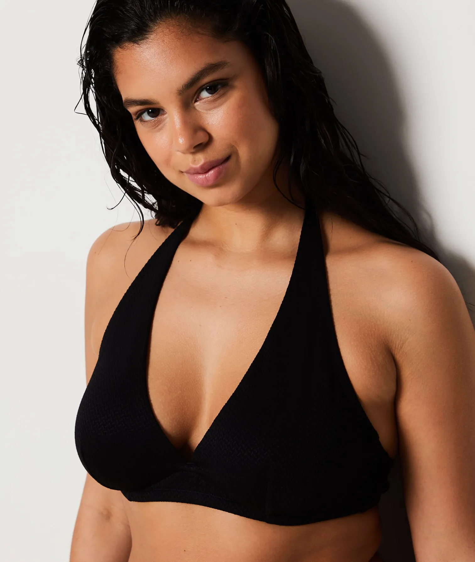 Etam Underwired Triangle Textured Bikini Top BLACK Fashion