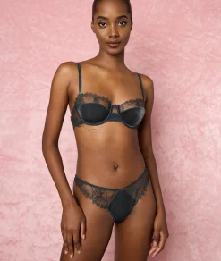 Etam Velvet and Lace Tanga ANTHRACITE Hot